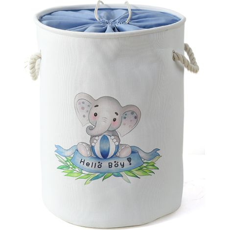 Panier à Linge Éléphant pour Chambre d'enfant Grand Panier de Rangement en Tissu avec Cordon de Serrage pour Buanderie, Enfant Jouets, Vêtements de Bébé (Éléphant Bleu)