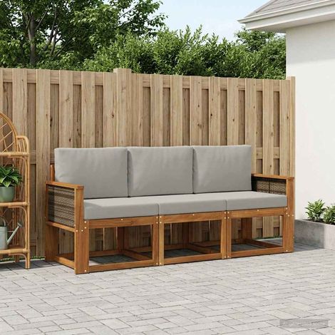 vidaXL Outdoor-Sofagarnitur mit Kissen 3 pcs Natürlich und Hellgrau (1/5)