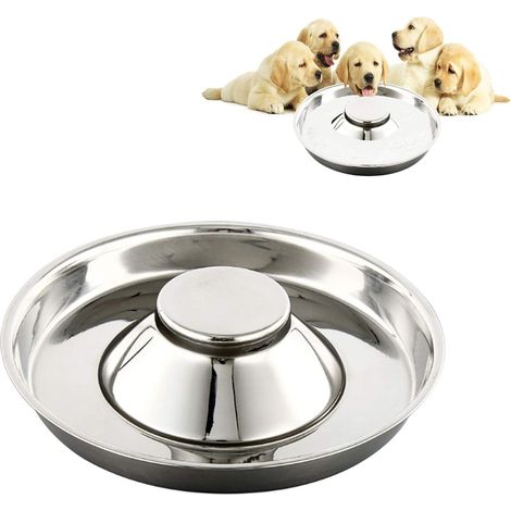 1 Gamelle Chien Acier Inoxydable 30cm 1,4L Design Lent Anti-étouffement Pour Chiots Et Chats