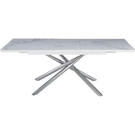 Table extensible160/200 cm ZEPHIR Chrome plateau Céramique Marbré blanc