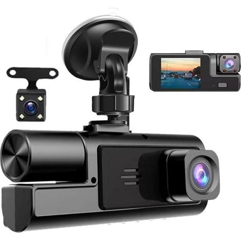1080p 3-Kanal-Dashcam, Front- und Rückfahrkamera, 170°-Weitwinkel, 2-Zoll-IPS-Bildschirm, Loop-Aufnahme