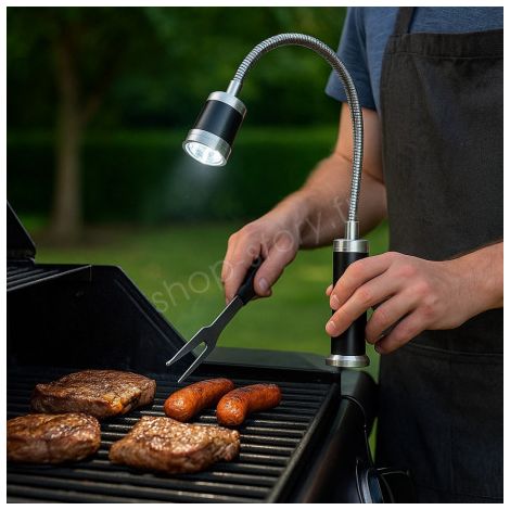 Lampe LED Barbecue avec Base Aimantée Tête Inclinable 360 Degrés Col Flexible 9 LEDs Blanches Pour Grill Camping Extérieur (1/5)