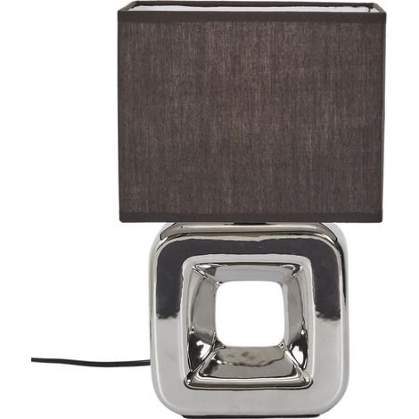 Lampe à poser carrée porcelaine argentée finition chromée (H32,5cm)