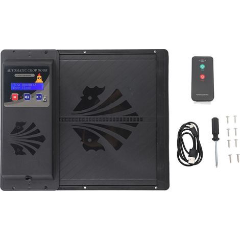 Automatic 3-in-1 USB Chicken Door with Light Sensor, Remote Control, and Telematics, Horizontal Opening, Black Opening (1/5)