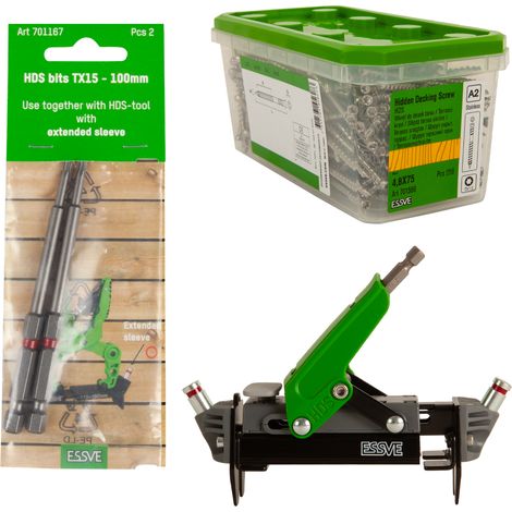 Tornillos para terrazas ESSVE HDS NN de 4,8 x 75 mm, 250 unidades + puntas TX de 15 x 100 mm (x2) + herramienta (1/5)