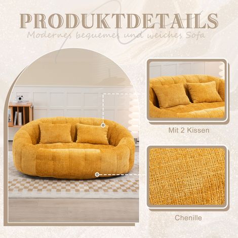 Pouf canapé chenille jaune haut dossier,confortable résistant,usage intérieur/extérieur pour adultes et enfants (1/5)