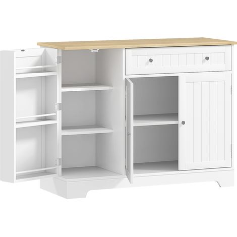Buffet cuisine, meuble de rangement 3 portes, tiroir, étagères intégrées et tablette ajustable, 105x40x83 cm, blanc (1/5)