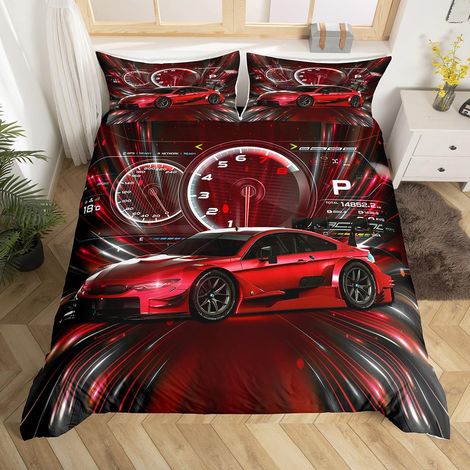 Housse de Couette 220x240 cm Motif Voiture de Course Rouge (1/5)