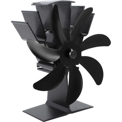 Ventilateur de poêle à 7 pales à énergie thermique, en alliage d'aluminium thermoélectrique, pour cheminée avec brûleur à bois, noir.