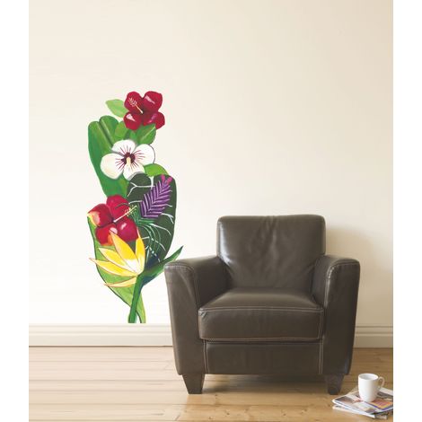 Sticker mural Bahamas fleurs exotiques, 48x115cm - Autocollant décoratif mural fleurs Bahamas, 48x115cm (1/2)