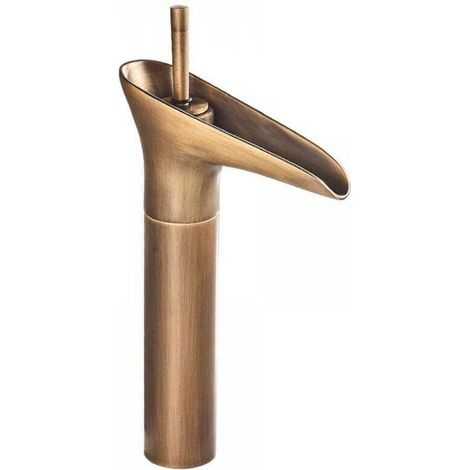 Mitigeur lavabo cascade pour salle de bains, réglage eau chaude/froide, en laiton chromé. Design moderne et élégant, facile à installer et à utiliser.