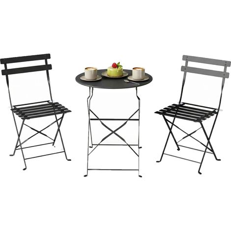 Ensemble bistro extérieur pliant avec table et 2 chaises, noir, gain de place