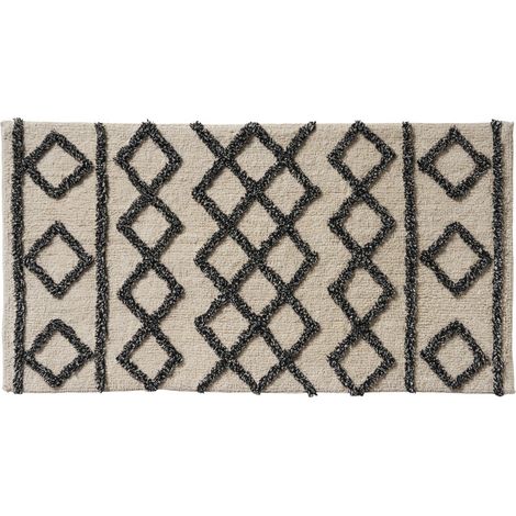 Tapis de bain géométrique en coton 60x120cm – Antidérapant – Lavable à 30°C – Très absorbant – Épaisseur 1cm – Guy Levasseur (1/4)