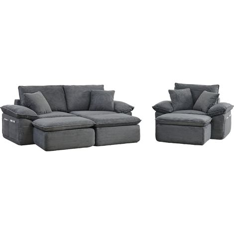 Canapé 2 places sans structure et sans montage – Cloud Couch moelleux et rembourré, option de canapé de sol modulaire avec repose-pieds, poches de rangement, pour le salon et le bureau, utilisable com (1/5)