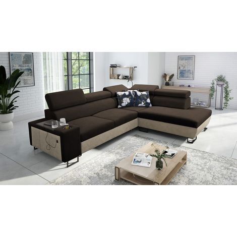 Modernes Luxus-Ecksofa mit Schlaffunktion MELODY VII Tauro/Freya Beige/Braun Rechts (1/5)
