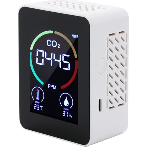Testeur de concentration de CO2 avec écran LCD 2,8 pouces, mini détecteur de dioxyde de carbone, hygromètre et thermomètre, moniteur de qualité de l'air, batterie au lithium 1200 mAh, compteur de CO2 (1/5)
