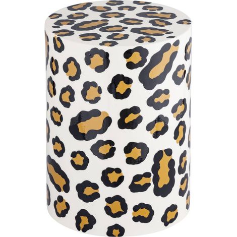 Side table, end table, bedside table in enameled steel, leopard pattern, Noko, 33x33x46 cm (1/5)