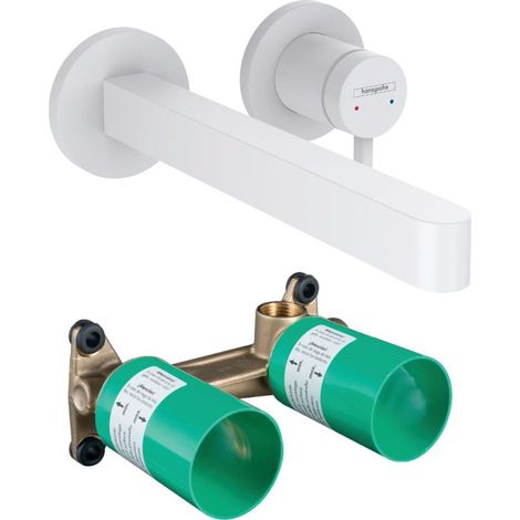 Mitigeur lavabo mural HANSGROHE Finoris 255 mm + bonde à écoulement libre Blanc mat + Corps encastré