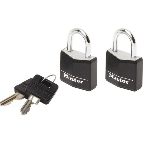 Master Lock 9120EURTBLK Aluminium Black Vinyl Cover 20mm Padlock 3-Pin - Keyed Alike x 2 MLK9120TBLK