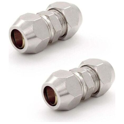 2 pezzi raccordo per gas oliva da 8 mm, raccordo per tubo pneumatico argento, connettore rapido a doppio tubo dritto in rame nichelato, adatto per impianti idraulici e compressori d'aria.