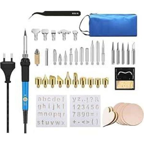 Lot de 54 Kit pyrograveur à bois, kit de fer à souder, 60 W, température réglable 200-450 ℃, fer à souder électrique professionnel pour bois, liège gravé (1/5)