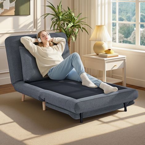 Sillón cama 191x95x84 cm gris en poliéster con respaldo ajustable y cojín (1/3)