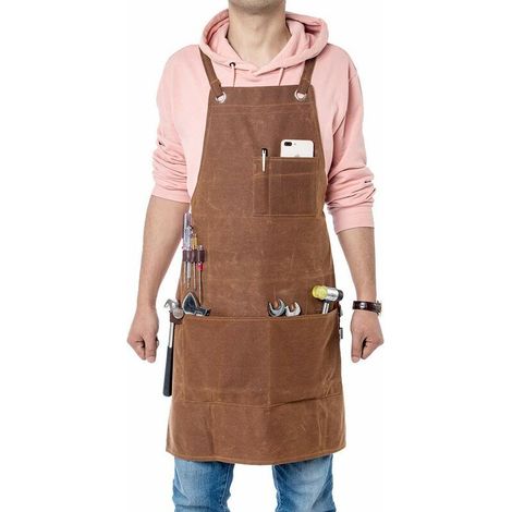 royaluxe - Tablier en coton ciré résistant à l'eau avec trois poches, cadeau de qualité supérieure pour jardinage, maître de grill, tatoueur, charpentier ou garage (1/5)