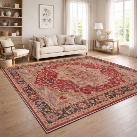 Paco Home Vintage Boho moderner Wohnzimmerteppich Kurzflor waschbar rutschfest Rot Bunt Gold 240x340 cm (1/5)
