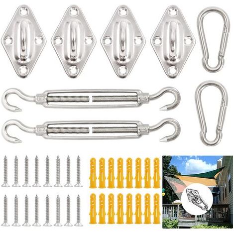 Kit de Fixation Voile d'ombrage,40Pcs Kit de Montage Fixations d'ombrage de Voile,Acier Inoxydable 304 Kit Accessoires de Fixation de matériel,Kit de Fixation pour Voile de Jardin pour Jardin