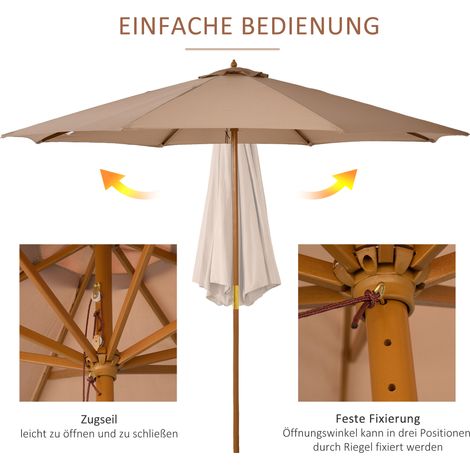 Parasol Ø 300 cm, ombrelle avec anti-UV, store de balcon en bois, parapluie de plage stable, ombrage de marché, protection solaire pour plage, terrasse et jardin, couleur kaki (1/4)