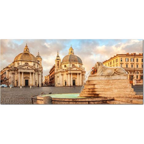 Lupia - Quadro moderno su Tela Canvas DEEP 65X143 cm, con paesaggi e localismi italiani, per casa, soggiorno, capezzale camera da letto, hotel, ufficio, ROMA - PIAZZA POPOLO-CHIESA ARTISTI (1/4)