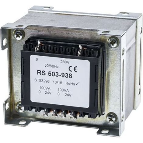 Transformateur à montage sur châssis, Vin 230V c.a., Vout 24V c.a., 2 sorties, 200VA ( Prix pour 1 ) (1/2)