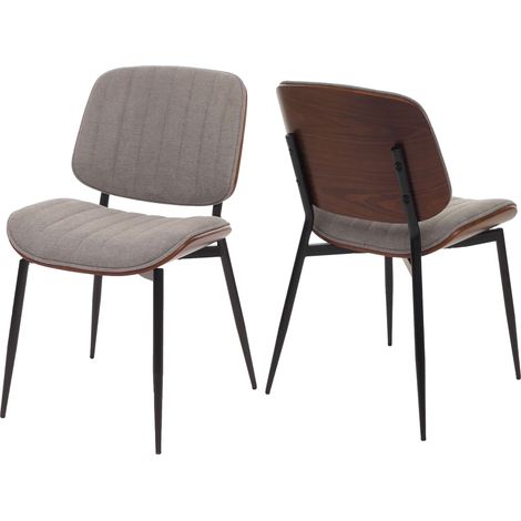 Set 2 sedie per sala da pranzo HHG-203, cucina, tessuto legno curvato (370g/m²) Oeko-Tex MVG, color noce, grigio chiaro