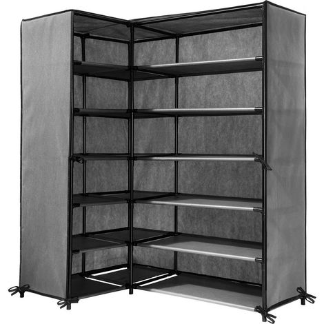 Calicosy – Armoire à chaussures d'angle 60+30 cm – 6 niveaux – Structure métal et intissé 75g – Capacité 30 paires – Montage rapide (1/5)