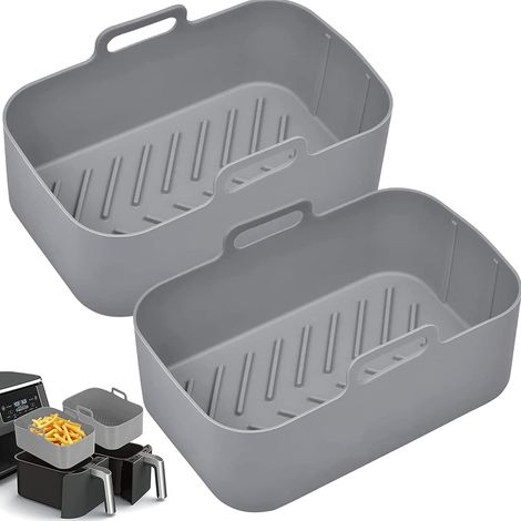 Lot de 2 paniers rectangulaires en silicone pour friteuse à air, alimentaire, compatible Ninja DZ201 DZ401 Instant Vortex 8 QT et 10 QT, lavables au lave-vaisselle (1/5)