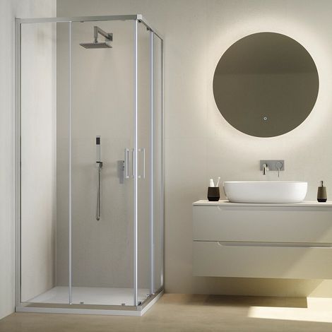 Cabine de douche 70x70 cm coulissante en verre transparent 6 mm avec traitement anti calcaire h195cm coulissante Aruba (1/4)