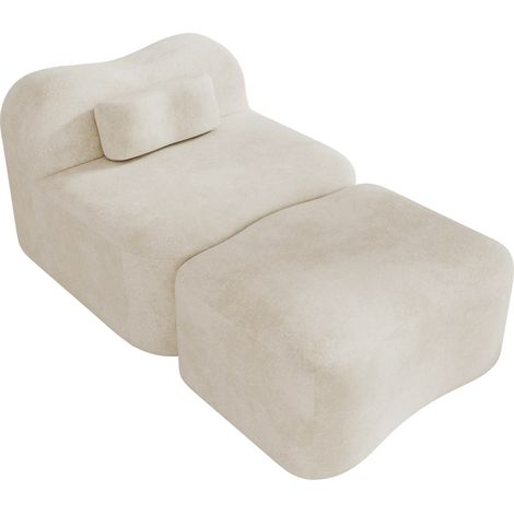 Divano modulare senza struttura con pouf in velluto beige 167 x 96 x 70 cm (1/5)
