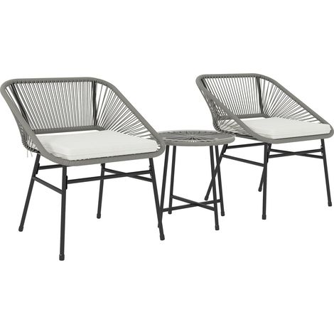 Polyrattan Gartenmöbel Set, Outdoor Lounge Balkonmöbel für 2 Personen, 3-teilig Sitzgruppe mit 2 Stühle, Beistelltisch, Kissen, wetterfest Gartenlounge für Garten, Terrasse Balkon, Dunkelgrau