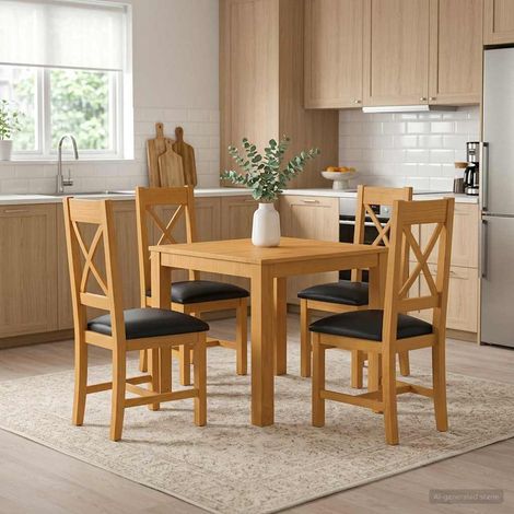 vidaXL Ensemble de salle à manger 5 pc Noir Bois de chêne massif (1/5)