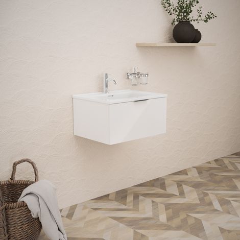 Inda - Badezimmerschrank B.60 mit glänzendem Waschbecken / Weiß glänzend 1 Schublade - Topazio (1/5)