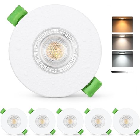 Projecteur LED Encastré 230V Dimmable 60-75mm Forage, Spot LED 7W 770LM Ultra Plat, Spot de Plafond 2700K/4000K/6000K, Luminaire Encastré IP65 pour Salle de Bain Balkon Salon, Blanc 6 Pièces (1/5)