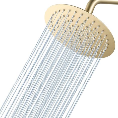 Regendusche 20cm rund, Edelstahl 304, C-gebürstetes Gold, Wassersparend (1/5)