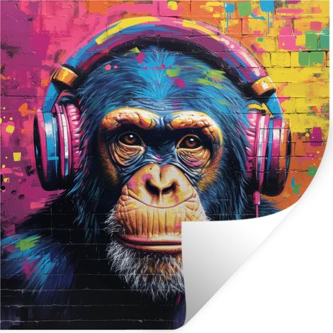 Wall Sticker Graffiti - Chimpanzee - Street art - Headphones - Monkey 50x50 cm (1/5)