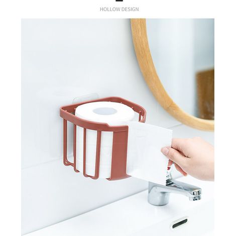 Set mit bohrfreiem Toilettenpapierhalter, rote Wandbox für Kosmetiktücher im Badezimmer, Wandaufbewahrung (1/4)