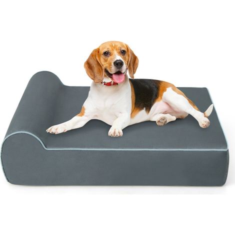 Lit panier orthopédique pour chien 100 x 81 x 31 cm appui-tête confortable anti-pression chic en mousse gris