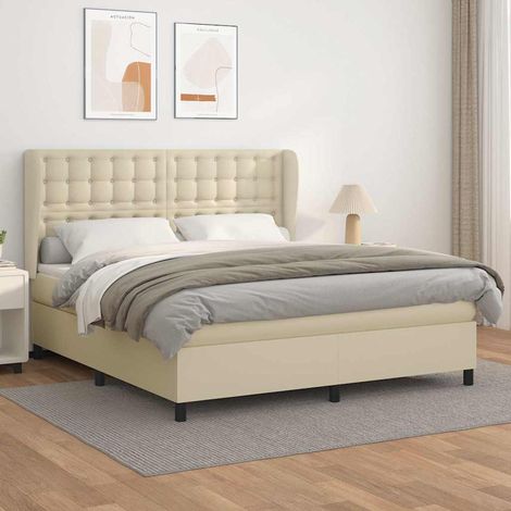 Lit double pour adulte Moderne - Lit à sommier tapissier avec matelas Crème 180x200cm Similicuir BV186939 - BonneVie (1/5)
