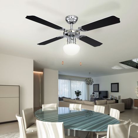 Ventilatore da soffitto a LED con illuminazione Ventilatore con interruttore a tirare, pale reversibili a 3 velocità, diametro 106,6 cm, soggiorno camera da letto