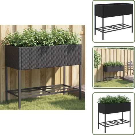 vidaXL Jardinera con estante ratán sintético negro (1/5)