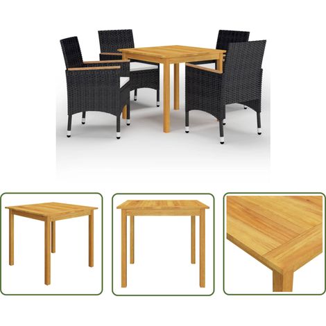 The Living Store Ensemble à manger de jardin 5 pcs Noir - Table De Jardin - Salon De Jardin - Mobilier De Jardin - Set De Jardin - Acacia Massif (1/5)