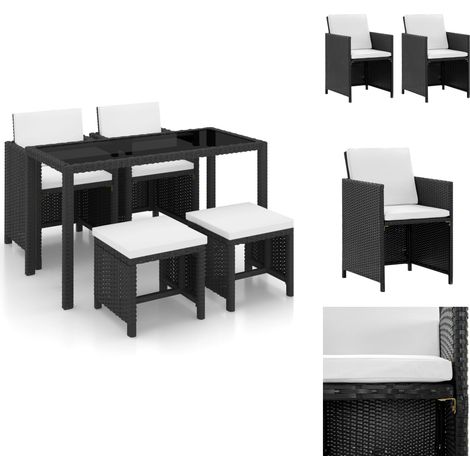 5-tlg. Garten-Essgruppe mit Auflagen Poly Rattan Schwarz - Gartengruppe - Esstisch - Gartenmöbelset - Rattan Möbel - Outdoor Küche (1/5)